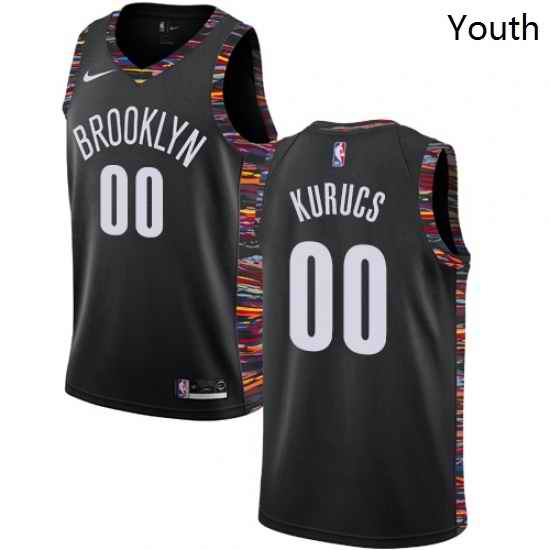 Youth Nike Brooklyn Nets 00 Rodions Kurucs Swingman Black NBA Jersey 2018 19 City Edition